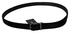 Dolce & Gabbana Black Velvet Silver Tone Metal Buckle Men Belt - 115 cm / 46 Inches - Belts