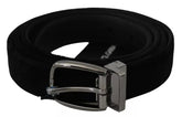 Dolce & Gabbana Black Velvet Silver Tone Metal Buckle Men Belt - 115 cm / 46 Inches - Belts