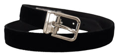 Dolce & Gabbana Black Velvet Silver Tone Metal Logo Buckle Belt - 80 cm / 32 Inches - Belts