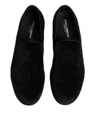 Dolce & Gabbana Black Velvet Slip On Loafers Formal Men Shoes - EU42/US9