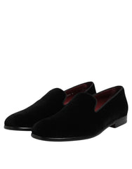 Dolce & Gabbana Black Velvet Slip On Loafers Formal Shoes - EU40/US7 - Flats