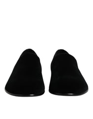 Dolce & Gabbana Black Velvet Slip On Loafers Formal Shoes - Flats