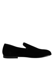 Dolce & Gabbana Black Velvet Slip On Loafers Formal Shoes - Flats