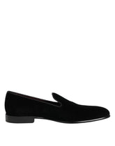 Dolce & Gabbana Black Velvet Slip On Loafers Men Formal Shoes - Flats