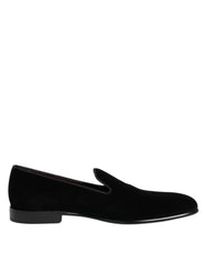 Dolce & Gabbana Black Velvet Slip On Loafers Men Formal Shoes - Flats