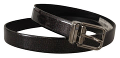 Dolce & Gabbana Black Vernice Puntinata Leather Silver Tone Metal Belt - 90 cm / 36 Inches - Belts