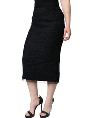 Dolce & Gabbana Black Virgin Wool Pencil Cut Midi Skirt - Skirts