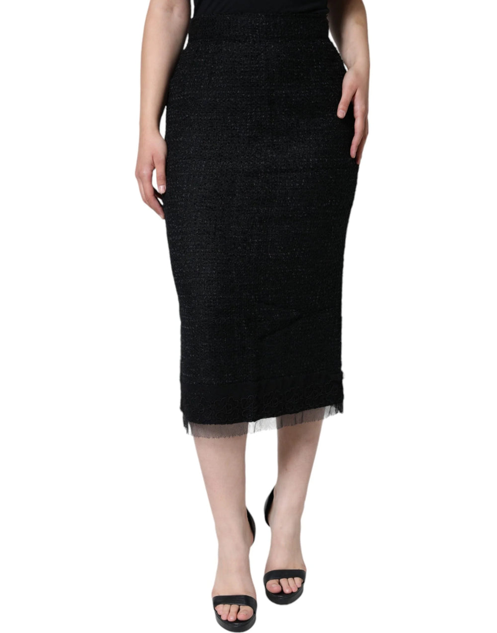 Dolce & Gabbana Black Virgin Wool Pencil Cut Midi Skirt - Skirts
