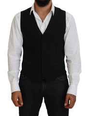 Dolce & Gabbana Black Virgin Wool Waistcoat Formal Vest - IT48 | M - Vests