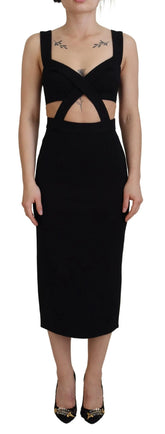 Dolce & Gabbana Black Viscose Bodycon Sheath Midi Dress - Dresses