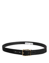 Dolce & Gabbana Black Viscose Leather Gold Metal Buckle Belt - 90 cm / 36 Inches