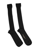 Dolce & Gabbana Black Viscose Logo Over The Calf Socks - L - Crew Socks