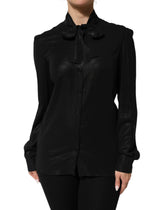 Dolce & Gabbana Black Viscose Long Sleeve Tie Neck Blouse Top - IT42|M - Blouses