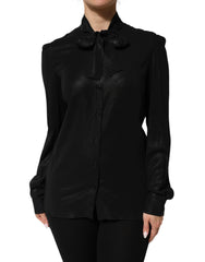 Dolce & Gabbana Black Viscose Long Sleeve Tie Neck Blouse Top - IT42|M - Blouses
