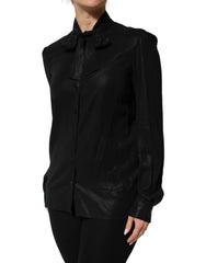 Dolce & Gabbana Black Viscose Long Sleeve Tie Neck Blouse Top - IT42|M - Blouses