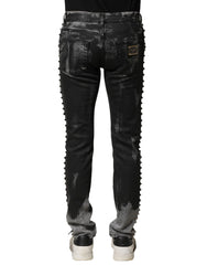 Dolce & Gabbana Black Washed Embellished Skinny Denim Jeans - Jeans