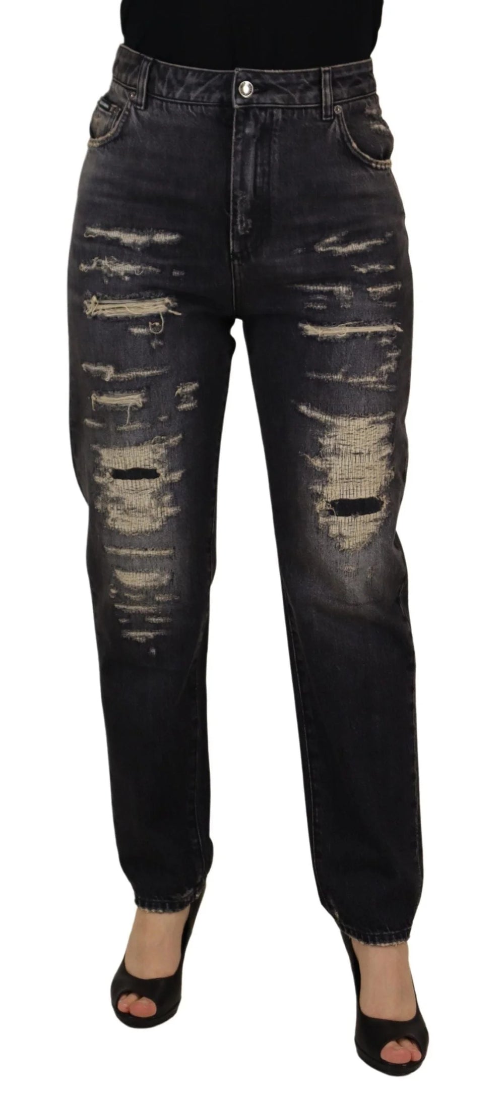 Dolce & Gabbana Black Washed Tattered High Waist Denim Jeans - IT40|S - Jeans