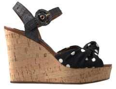 Dolce & Gabbana Black Wedges Polka Dotted Ankle Strap Shoes Sandals - Sandals