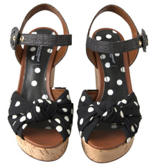 Dolce & Gabbana Black Wedges Polka Dotted Ankle Strap Shoes Sandals - Sandals