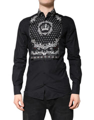 Dolce & Gabbana Camisa Social Preta e Branca Estampada com Logotipo Dourado - IT37 | XS