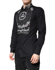 Dolce & Gabbana Camisa Social Preta e Branca Estampada com Logotipo Dourado - IT37 | XS