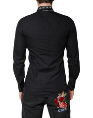 Dolce & Gabbana Camisa Social Preta e Branca Estampada com Logotipo Dourado - IT37 | XS