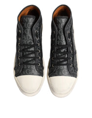 Dolce & Gabbana Black White Canvas Logo Mid Top Sneakers Shoes - EU44/US11