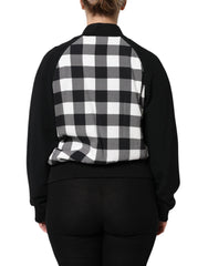 Dolce & Gabbana Black White Check Floral Button Down Jacket - Bomber Jackets