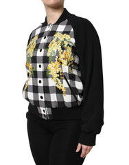 Dolce & Gabbana Black White Check Floral Button Down Jacket - Bomber Jackets