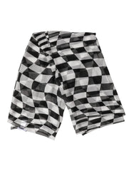 Dolce & Gabbana Black White Check Silk Wrap Foulard 133cm x 132cm Scarf