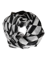 Dolce & Gabbana Black White Check Silk Wrap Foulard 133cm x 132cm Scarf