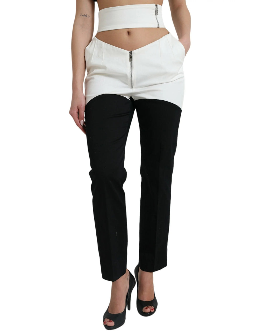 Dolce & Gabbana Black White Cotton Cut Out Waist Tapered Pants - IT40|S - Trousers