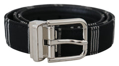 Dolce & Gabbana Black White Cotton Metal Silver Buckle Belt - 75 cm / 29,5 Inches - Belts