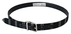 Dolce & Gabbana Black White Cotton Metal Silver Buckle Belt - 75 cm / 29,5 Inches - Belts