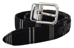 Dolce & Gabbana Black White Cotton Metal Silver Buckle Belt - 75 cm / 29,5 Inches - Belts