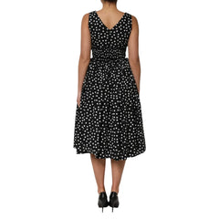 Dolce & Gabbana Black White Cotton Polka Dot Print V Neck Dress - IT40|S - Dresses