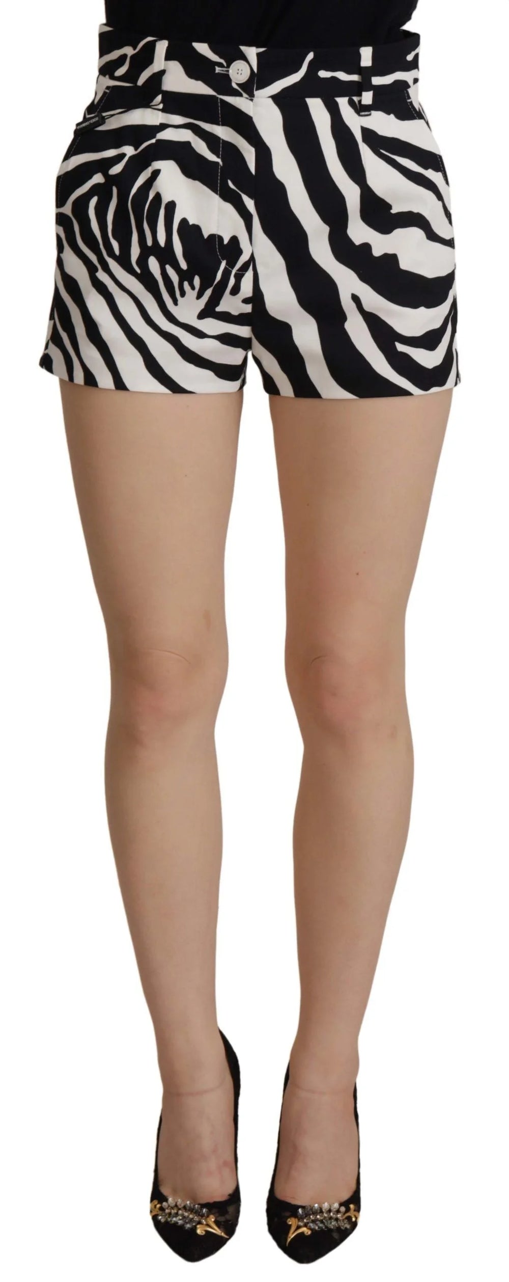 Dolce & Gabbana Black White Cotton Stretch Hot Pants Shorts - IT44 - Short Trousers