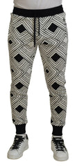 Dolce & Gabbana Black White Cotton Trousers Sport Pants - Sweatpants