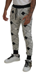 Dolce & Gabbana Black White Cotton Trousers Sport Pants - Sweatpants