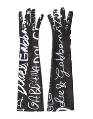 Dolce & Gabbana Black White DG Logo Elbow Length Mitten Gloves - 7|S