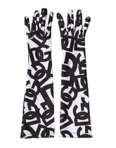 Dolce & Gabbana Black White DG Logo Elbow Length Mitten Gloves - 7|S