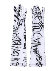 Dolce & Gabbana Black White DG Logo Elbow Length Mitten Gloves - 7|S