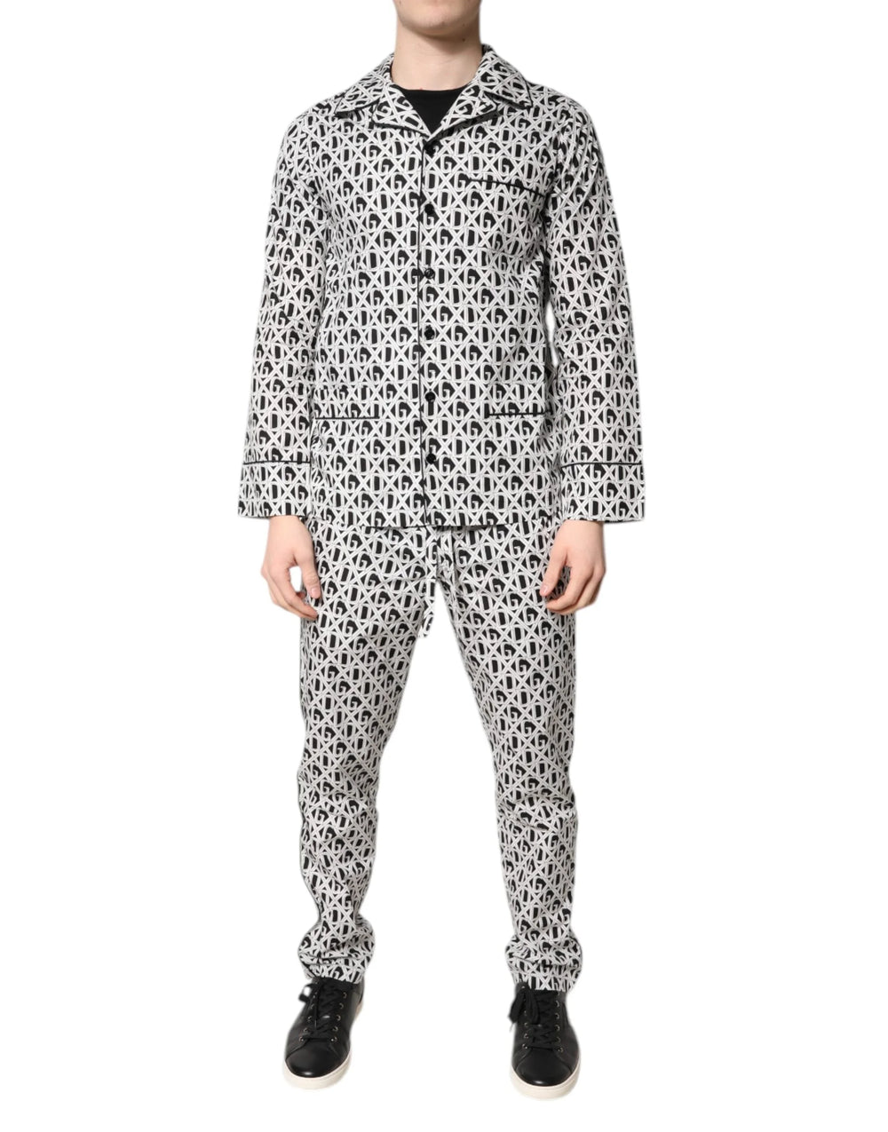 Dolce & Gabbana Black White DG Print Cotton Pajama Set Sleepwear - IT37 | XS - Pajamas
