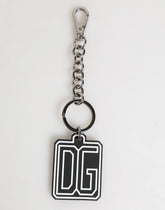 Dolce & Gabbana Black White DG Rubber Logo Silver Men Keychain Keyring - Keychains
