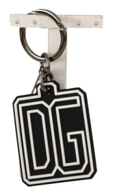 Dolce & Gabbana Black White DG Rubber Logo Silver Ring Keychain - Keychains