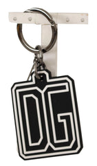 Dolce & Gabbana Black White DG Rubber Logo Silver Ring Keychain - Keychains