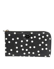 Dolce & Gabbana Black White Dotted Leather Zip Around Continental Wallet - Wallets