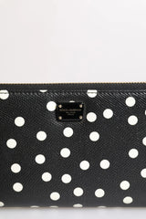Dolce & Gabbana Black White Dotted Leather Zip Around Continental Wallet - Wallets