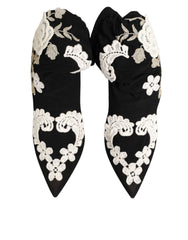 Dolce & Gabbana Black White Embroidered Jersey Stiletto Boots Shoes - Boots