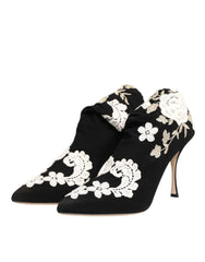 Dolce & Gabbana Black White Embroidered Jersey Stiletto Boots Shoes - Boots